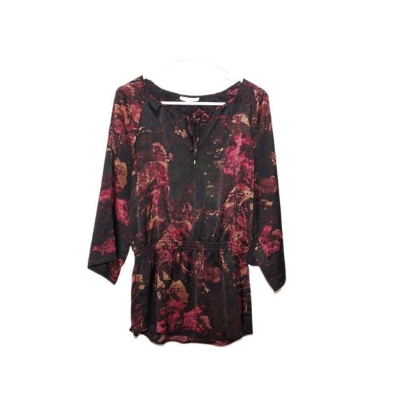 Calvin Klein Long Sleeve Black & Red Floral Top / Blouse, Medium - Picture 4 of 4